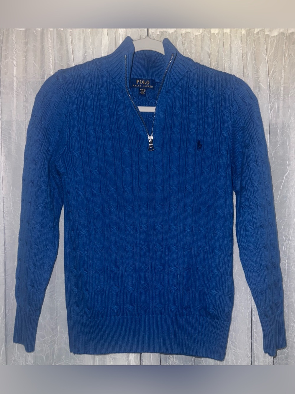 Polo Ralph Lauren Blue Cable Knit 1/4 Zip Sweater boys size medium 10-12 NWOT